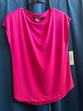 Chico's Hot Pink Short Sleeve Drape Neck Tee